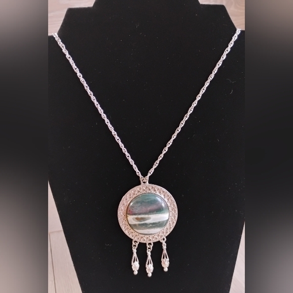 Artisan Jewelry - Vintage 15.5" Bloodstone Necklace & Pendant GemstoneSilver Plated Large